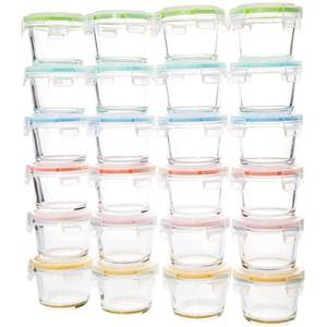 lot 59027 image: YARYOUNG 24 Pack 4oz MINI Glass Food Storage Containers with Airtight Locking Lids, Glass Food Jars for Condiments, Snacks, Jams, and More - Dishwasher Safe, Round