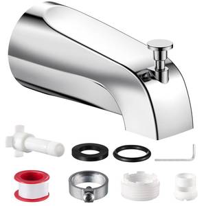 lot 59033 image: Universal Bathtub Tub Spout with Diverter, Fits 12 Slip-Fit Copper Pipe and 12 IPS & 34 IPS Thread Connections, Bathroom Tub Faucet Replacement with Adapters, PTFE Tape and Hex Wrench (Chrome) - Retail $25