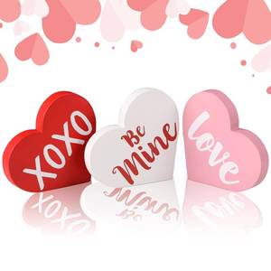 lot 59034 image: Valentines Day Decorations, Wood Heart Shaped Sign, Freestanding Table Decor for Tiered Trays, Romantic Wooden Home Decor for Valentines Day and Weddings - Retail $11