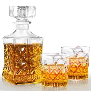 lot 59039 image: LAWADACH Whiskey Decanter for Men, Glass Liquor Decanter Set with 2 Whiskey Glasses, Decanter for Tequila,Bourbon, Scotch, Brandy and Vodka, Gift for Men, Ideal Home Bar Decor - 28oz - Retail $24