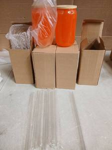 lot 59040 image: PYD Life Sublimation Glass Cans Blanks Frosted 18 OZ with Bamboo Lid and Clear Glass Straw Beer Cans Wide Mouth Jar Tumbler Cups Mugs for Iced Coffee,Juice,Soda,Drinks,Beer(6-pack, Orange)