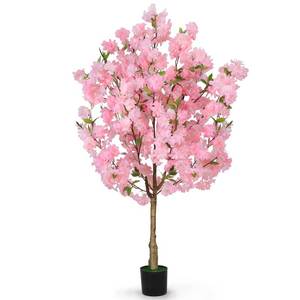 lot 59042 image: OUSHENG Artificial Cherry Blossom Tree, Fake Plants Indoor Decor, Faux Pink Sakura Flowers for Living Room Home House Entryway Bedroom Office Inside Decorations, 4FT - Retail $41