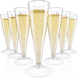 lot 59043 image: JOLLY CHEF 100 Pack Plastic Champagne Flutes Disposable 4.5 oz Clear Plastic Champagne Glasses Suitable for Wedding, Thanksgiving Day, Christmas - Retail $25