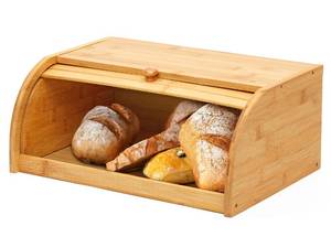 lot 59044 image: ROYALHOUSE Natural Bamboo Roll Top Bread Box Kitchen Food Storage - Assembly Required - Retail $23