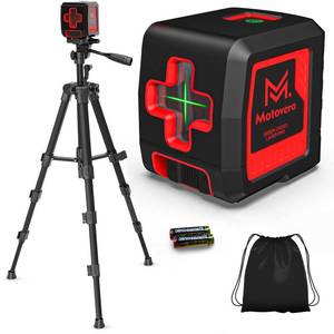 lot 59049 image: Motovera Laser Level with Tripod, 100 feet Green Cross Line Self Rotary Leveling Laser Level, 4 Brightness Adjustment, Manual Self leveling and Pulse Mode,IP54 Waterproof Battery Carrying Bag Included - Retail $40
