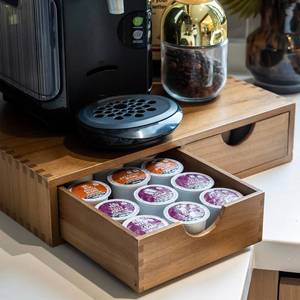 lot 59052 image: Wooden K Cup Organizer Coffee Pod Storage Box, Coffee Pods and Tea Organizer Holder, K Pod Drawer Coffee Maker Machine Stand, Organizador De Cafe, Kcup Drawer Organizer Under Brewer, 30 Pod Capacity - Retail $33