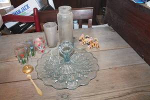 lot 3461 image: Vintage Relish Dish, Juice Glasses & More