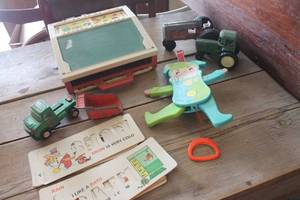 lot 3524 image: Vtg. Fisher Price School Desk, Tractors & More