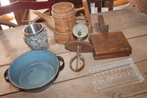 lot 3559 image: Vintage Wood Pitcher and More