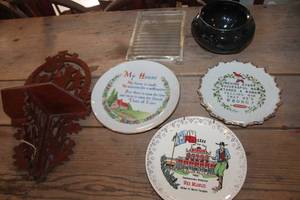 lot 3573 image: Vintage Wood Shelf, Dcor Plates and More