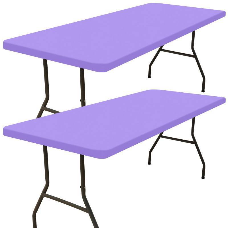 lot 34575 image: 2 Pack Rectangle Picnic Table Cloth, Waterproof Elastic Fitted Tablecloths, Washable Polyester Rectangular Patio Table Cover for Camping, Indoor and Outdoor (Lavender, 30x72) - Retail $25