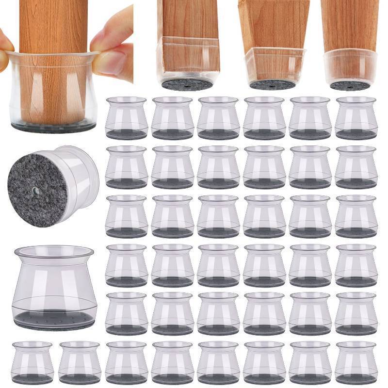 lot 71624 image: BUMACO 40Pcs Chair Leg Floor Protectors Chair Leg Protectors for Hardwood Floors Silicone Pads Covers to Protect Floors Universal L Clear Fit (1-5162) - Retail $24