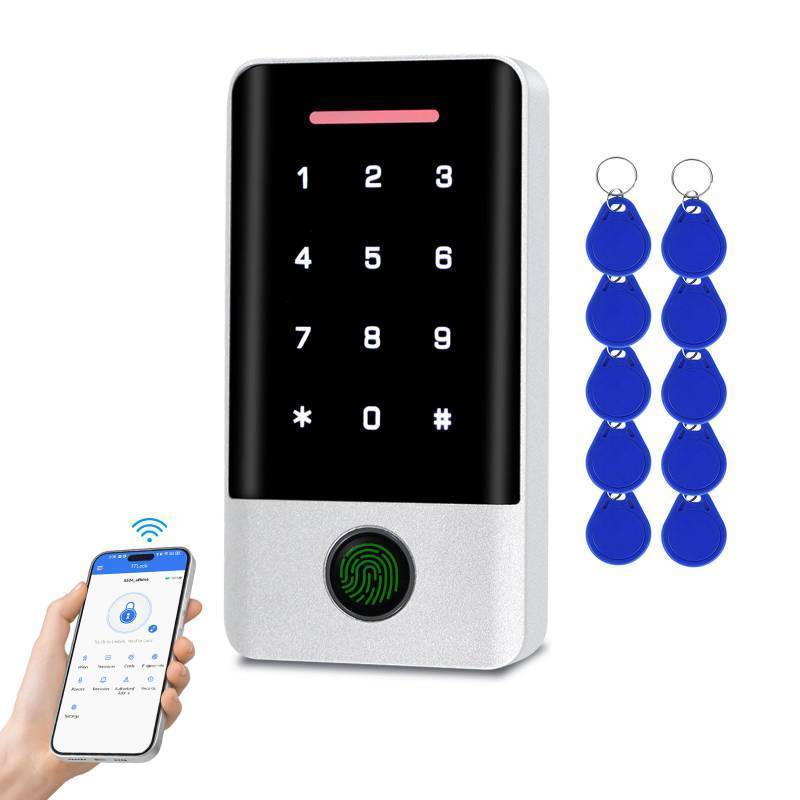lot 71640 image: OBO HANDS Wireless Bluetooth TTLock APP Access Control System, Fingerprint Password IC Card Metal Stand-Alone Door Entry Keypad , with Backlight - Retail $39