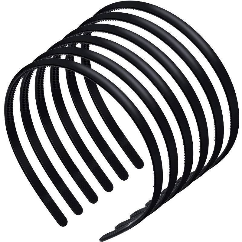 lot 71641 image: 6 Pieces Plastic Plain Headbands Teeth Comb Headbands Skinny DIY Hair Bands for Women Girls (Rubber Black, 8 mm) - Retail $6