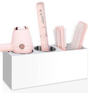 lot 72258 image: Hair Tool Organizer, Hair Dryer Holder with Heatproof Steel Cups, Acrylic Vanity Organizer for Curling Iron, Flat Iron & Hair Brushes, Perfect for Bathroom (White, Standard) - Retail $24