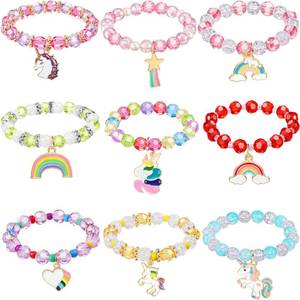 lot 72274 image: 9 Pcs Unicorn Rainbow Bracelets Beaded Jewelry for Unicorn Party Favors Gala Accessories Easter Basket Stuffers Goodie Bag Fillers Gift(Classic Style) - Retail $9