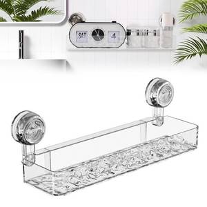 lot 72287 image: Corrugated Suction Cup Storage Holder, Movable Shower Shelf Suction Cup, Shower Caddy Large Organizer Bathroom, No-Drill Wall Mounted Bathroom Storage Rack Shelf(White) - Retail $18