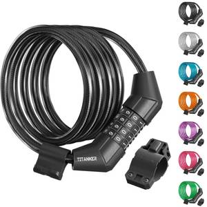 lot 72292 image: Bike Lock Cable, 4 Feet Bike Cable Lock Basic Self Coiling Kids Bike Lock Combination with Complimentary Mounting Bracket, 516 Inch Diameter (4FT, Black-8mm) - Retail $8