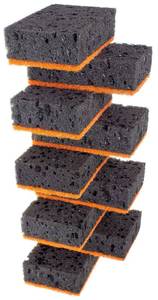 lot 72297 image: Black & Orange Multi Use Scrub Sponges. Made in Europe. 9 Pack, 4.3x2.8x1.4 inches. Heavy Duty and Non Scratch Fiber. Odorless Durable and Delicate Scrubber. Halloween Edition - Retail $15