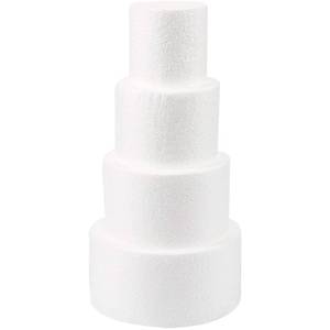 lot 72304 image: Round Foam Cake Dummy - 3, 4, 5 & 6 Dia x 3 H White 4-Pack - Cake Decorating Foam & Faux Wedding Props - Retail $12