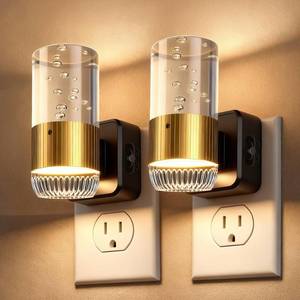 lot 72305 image: Plug in Night Light with Dusk to Dawn Sensor, Adjustable 0��100LM LED Nightlight with 3 Color Temperatures, 180° Swivel, Acrylic Bubble Light, 2 Pack for Hallway, Bathroom & Bedroom (Copper) - Retail $35