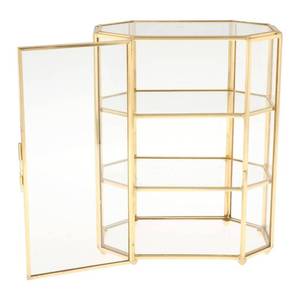 lot 72312 image: 3-Tier Glass and Gold Jewelry Box, Makeup Organizer, Glass Display Case - Retail $31