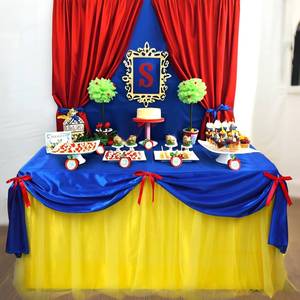 lot 72315 image: Princess Snow Party Tablecloth Blue and Yellow Tulle Table Skirt 30 x 108 Inch Snow Princess Tables Cover for Birthday Party Decor Supplies - Retail $31