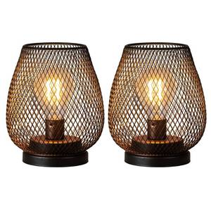 lot 72317 image: Set of 2 Battery Operated Lamp LED Table Lantern, Brown Metal Cage Cordless Lamps with LED Bulb Vintage Decorative Outdoor Lantern for Weddings, Parties, Patio, Events for Indoors Shelf Decor - Retail $27
