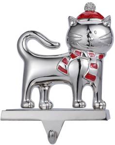 lot 72318 image: Cat Christmas Stocking Holders for Fireplace - Heavy Duty Mantel Hooks with 6 Hanger Stockings