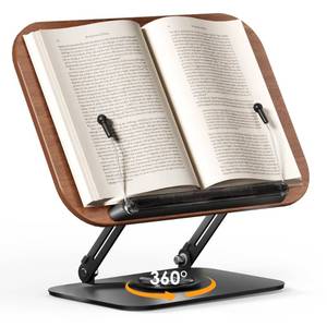 lot 72320 image: Book Stand for Reading, Adjustable Book Holder with 360° Rotating Bases, Foldable Designs, and Elastic Clips, Multifunctional Display Stand for Recipe, Cookbooks, Magazines, Tablets, Laptops - Retail $28