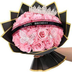 lot 72331 image: Glitter Roses Bouquet, Birthday Gifts for Women Mom, DIY Fake Flowers Bouquet with Birthday Stand-Up Signs,36 Pink Rose for Grandma Wife Friends - Retail $32
