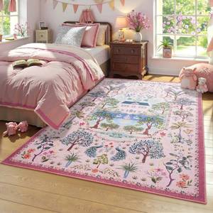 lot 1136 image: Vasofe 3x5 Rug, Pink Washable Rugs for Entryway, Girls Bedroom, Laundry Room,Indoor Floor Mat, Modern Jungle Animal Floral Mats for Living Room, Nursery, Farmhouse,Non Slip Low Pile Soft Carpet