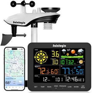 lot 1143 image: Sainlogic Smart WiFi Weather Stations Wireless Indoor Outdoor SA6 Plus,247 AI Weather Forecast by Weatherseed�,APP Alert,Weather Station with Rain Gauge and Wind Speed,2-Year Data Storage��Only 2.4G��