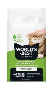 lot 1145 image: WORLDS BEST CAT LITTER Comfort Care Unscented 15-Pounds - Natural Ingredients, Quick Clumping, Flushable, 99% Dust Free & Made in USA - Long-Lasting Odor Control & Easy Scooping