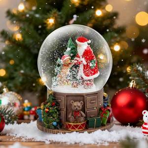 lot 1153 image: Musical Snow Globe Christmas Table Decor with Santa Tree Scene Indoor Christmas Ornaments Decorations for Home Fireplace Mantle(Santa and Dog)