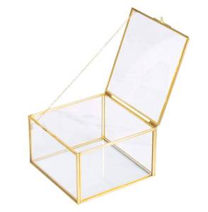 lot 1155 image: Golden Square Vintage Brass & Clear Glass Decorative Box Home Decor, Small Jewelry Case Box Organizer with Latching Lid, 5x5x3in