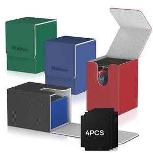 lot 1157 image: Mlikero 4 Pack Card Deck Box, Commander Deck Box Holds 400 Single Sleeved Cards with 4 Dividers, Leather Magnetic Card Box Fit for MTG, TCG (4 Colors)