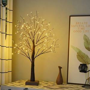 lot 1160 image: PXBNIUYA 144 LED Artificial Tree Lamp with Timer, DIY Birch Trees with LED Lights, Lighted Up Trees Lamp USBBattery Powered, Fairy Light Spirit for Table Home Wedding Bedroom Christmas (Brown)