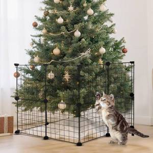 lot 1171 image: Yalikop 16 Pieces Christmas Tree Fences, Height 24 Inch Metal Christmas Tree Fence Barrier for Pets Dog Cat Xmas Black Gate for Holiday Office Home Decorations