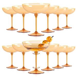 lot 1186 image: 12 PCS Plastic Coupe Glasses 9 oz Amber Detachable Gold Rim Martini Glass Espresso Champagne Cocktail Cups Disposable Vintage Margarita Glassware for Fall Wedding Bridal Shower Party Thanksgiving