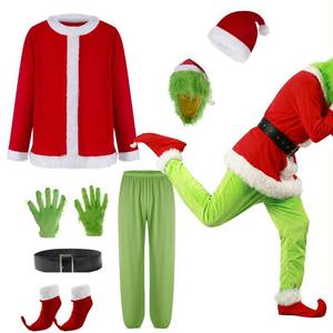 lot 2242 image: Adrinfly Christmas Big Monster Santa Suit - Adult Green Deluxe Santa Costume With Mask XXL