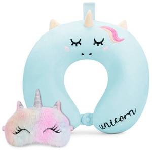 lot 2254 image: Toddler Neck Pillow, Kids Travel Neck Pillow for Traveling with Eye Mask, Toddler Cute Unicorn Airplane Travel Essentials, Memory Foam Car Flight Sleeping Headrest for Baby Boy Girl Child Gift (Blue)