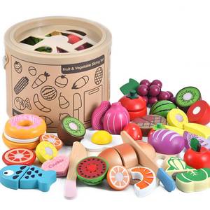 lot 2260 image: WHOHOLL 43 Pcs Wooden Play Food for Kids Play Kitchen Accessories Playset with Basket, Pretend Cutting Food Toys for 3 4 5 6 Year Old, Vegetables Fruits Toys Christmas Birthday Gifts for Girls Boys