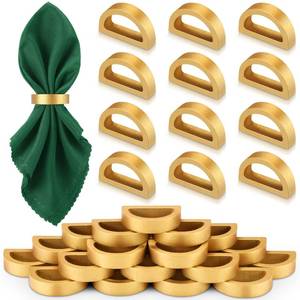 lot 2271 image: LemonRoad Gold Napkin Rings Set of 24 Wooden Napkin Holders Bulk Handmade Dining Buckles Farmhouse Semicircle Serviette Ring for Table Decoration Everyday Use Banquet Wedding Anniversary Party Supply