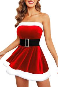 lot 2272 image: Avidlove Womens Mrs.Claus Christmas Costume Outfit Santa Sleeveless Velvet Xmas Winter Dress Red
