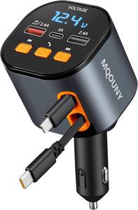lot 2283 image: Retractable Car Charger,5 in 1 Fast Cars Phone Charger 90W,Bluetooth 5.3 FM Transmitter Adapter,Handsfree Call,2 Retractable Cables and USB Chargers for iPhone1716 151413