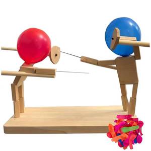 lot 2285 image: gzrnje Balloon Bamboo Man Battle,2024 New Pop Wooden Fencing Puppets,Fun Wooden Bots Battle Game for 2 Players,for Family and Kids,Party Games.��Its Already Assembled��