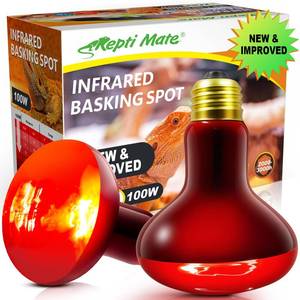 lot 2337 image: REPTI MATE 2 Pack Infrared Heat Lamp Bulbs, 100W Reptile Heat Emitter Infrared Basking Spot Light, Red Heat Lamp for Chickens Coop Reptile Pets Brooder Use