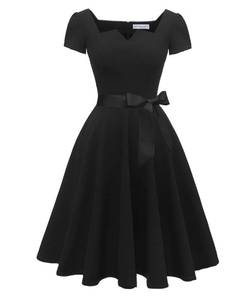 lot 2344 image: Girstunm Womens Classic Tea Dress Short Sleeve Swing Cocktail Party Dresses with Pockets Black 2XL