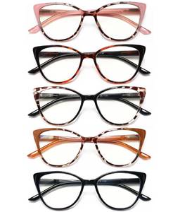 lot 2359 image: EYEURL 5 Pack Reading Glasses for Women-Cat Eye Blue Light Blocking Readers Fashion Computer Glasses with Spring Hinge Anti-Glare Readers for Women 1.25